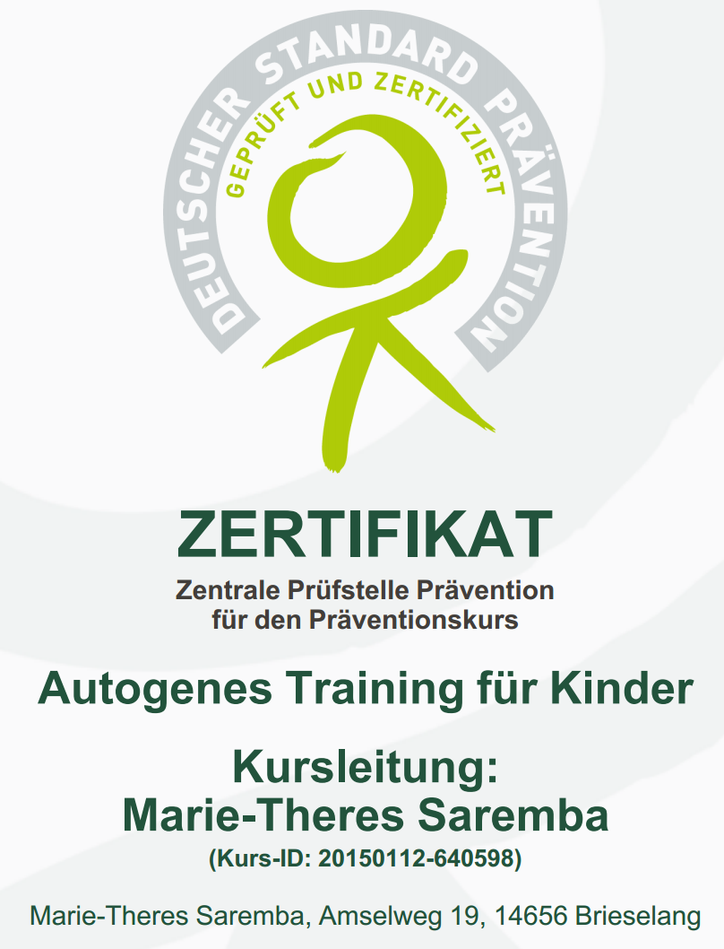 Download: Zertifikat der Zentralen Prüfstelle Prävention (Kinderkurs)